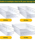 Different sizes of clear slanted storage bins for Hella Sturdy Boss Level Heavy Duty 18 By 36 By 74 Inch Chrome Wire Utility Rack.