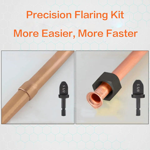 Six Piece HVAC Copper Pipe Expander Set With Swage Tools And Flaring Kit For Quick Pipe Expansion And Flare Work In Air Conditioning Installations Pro Grade Heavy Duty Drill Bit Set And Hand Tools For The Job, showing precision flaring kit