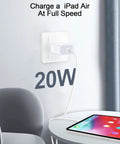20W USB C Fast Charger Block With PD 3.0 For iPhone And iPad, 6Ft USB C Cable Included in wall socket charging tablet