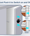Diagram showing operation of Magnetic Push Latches 4 Pack Double Push To Open Hidden Cabinet Touch Latches for easy open and close.