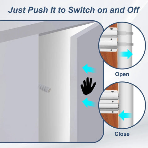 Diagram showing operation of Magnetic Push Latches 4 Pack Double Push To Open Hidden Cabinet Touch Latches for easy open and close.