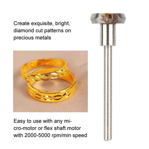 Pro Jewelry Engraving Flywheel Shank for fine detail work with gold rings showcasing diamond cut patterns.
