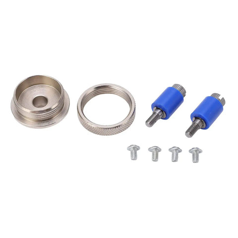 Top Shelf Wood Routing Guide Jig Aluminum Alloy Slot Milling Template With Heavy Duty Bushings And Tight Locking Pins components laid out including bushings and screws.