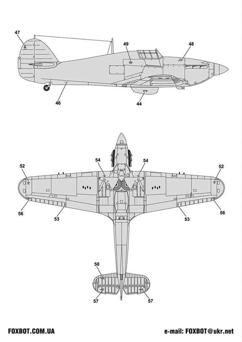 Hurricane One Seventy Two Scale Decal And Stencil Sheet For Military Aircraft Models, top and side view diagram