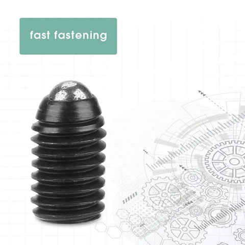 10 Piece M5 Ball Plunger Set With Hex Socket Spring Plungers, Carbon Steel, fast fastening with gears in the background