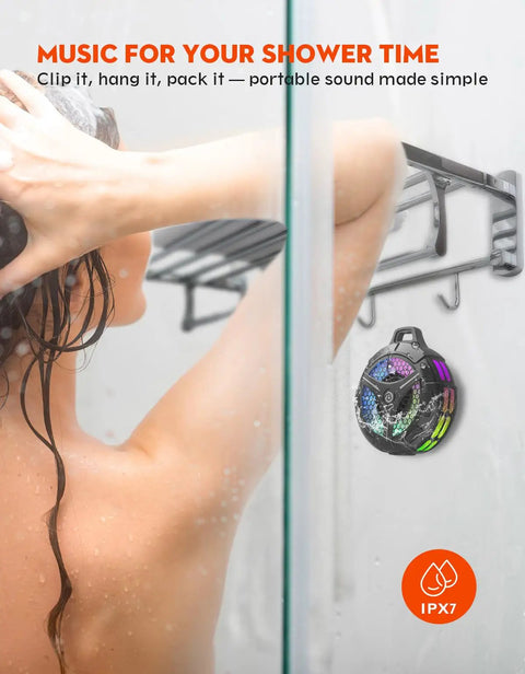 Waterproof Bluetooth Shower Speaker With Suction Cup IPX7 15W Loud Stereo Sound Deep Bass TWS Pairing And RGB Lights in shower