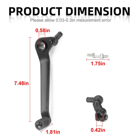 Foot Shift Lever Pedal And Shifter Linkage Arm For Warrior 350 ATV YFM350X Beefy Durable Alloy Construction Smooth Quick Shifting Upgrade For Off Road Rides dimensions view, 7.48in lever