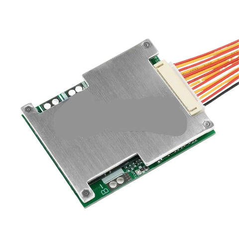 Built Tough 13S 48V BMS Board For 18650 Lithium Packs, compact design with wires for electric ride setups.