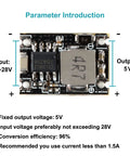 Five Pack 5V Buck Converter Module Kit 5V Regulator Board From 5 To 30V In 1.8A High Current Low Ripple Dope Compact Power Module front view.