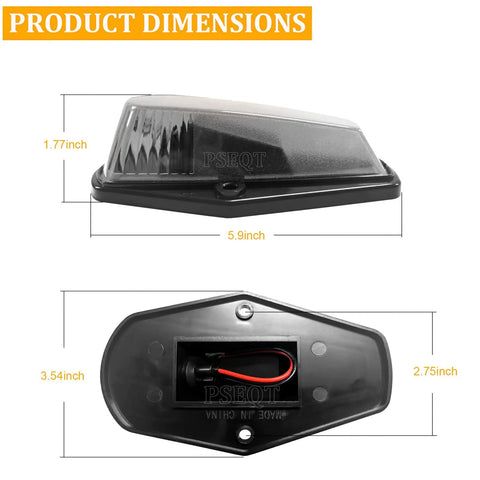 Ford F150 F250 F350 Super Duty Cab Roof Marker Lights Kit dimensions with amber LED assembly and smoked cover.
