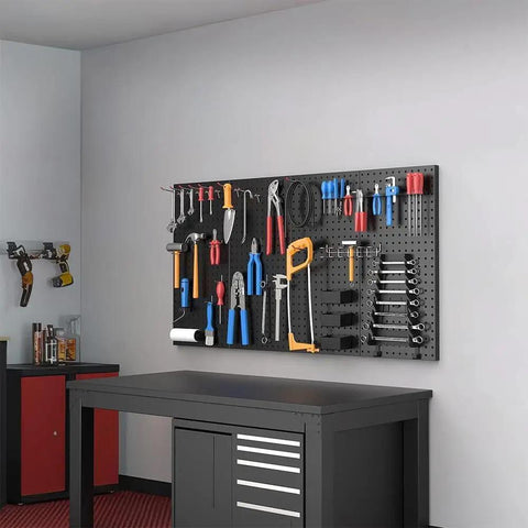 Beefy Pegboard Wall Organizer Kit For Garage And Shed 30 By 60 Cm Metal Pegboard Panels With Tool Storage mounted on wall