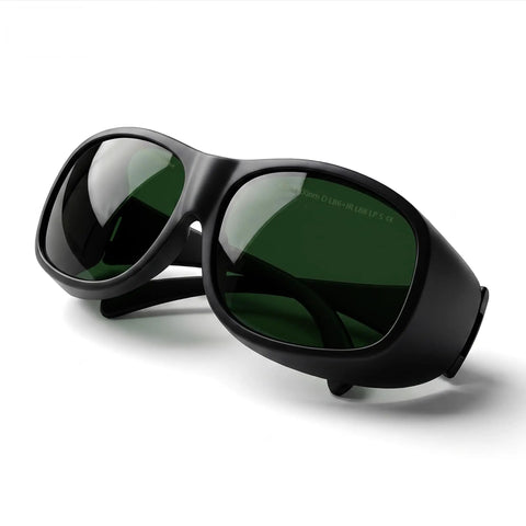Kickass Laser Safety Glasses 900-1100nm OD8 Plus DIN4 Heavy-Duty Eye Protection Goggles close-up view with green lenses.