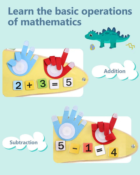 Kid Approved Dinosaur Wall Busy Board Fun Foldable Montessori Learning Center For Kids Ages 3 To 7 Featuring Eleven Cool Sensory Activities Locks Laces Gears And Basic Math Skills Perfect For Playroom Or Daycare Setting - math operations with felt shapes and number tiles.