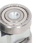 Heavy Duty Four Wheel Steel Pulley Assembly Featuring Deep Groove Ball Bearings For Smooth Rock Solid V Belt Drive and strut channel gear close-up view of bearing.