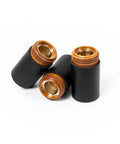 Three black and copper plasma cutter retaining caps, 220854 direct fit, for Powermax 45XP 65 85 105 HRT MRT torches.