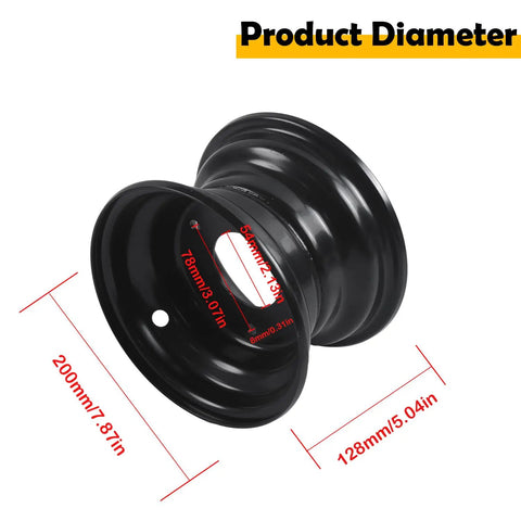 7 Inch ATV Wheel Rim That's Ready For 16x8-7 Tire, 3 Lug Mount, 78mm Center Hub, detailed view with measurements