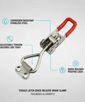Heavy Duty Adjustable Stainless Steel Toggle Latch Quick Release Draw Clamp for Toolboxes and Cabinets with locking handle