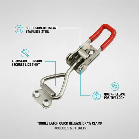 Heavy Duty Adjustable Stainless Steel Toggle Latch Quick Release Draw Clamp for Toolboxes and Cabinets with locking handle