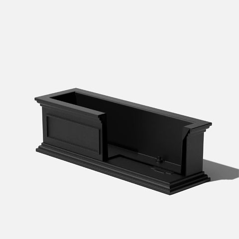 Brixton Window Box Plastic Planter For Outdoors, Large Rectangular Planter For Balcony And Windowsill, black recycled plastic
