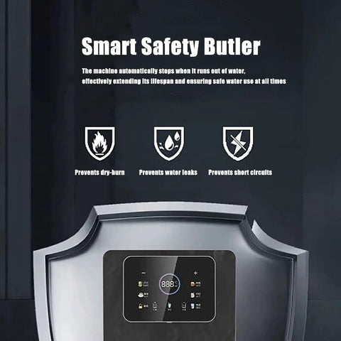 Wall Mounted Instant Hot Water Dispenser With 2200W Heating Power for quick boiling water, sleek black design with safety features.
