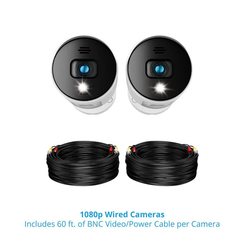 Set of 1080p HD Indoor Outdoor Spotlight Cameras Wired Add On With Preset Voice Alerts And Built In Siren For DVR Systems