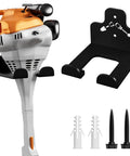Heavy Duty Wall Mounted Garage Tool Organizer Rack For Grass Trimmers Hedge Trimmers Weed Whackers And Garden Tools With Protective Rubber Pad Rust Resistant No Slip Holder 1 Pack shown with trimmer attached.
