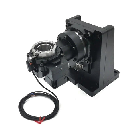 Heavy Duty Hollow Rotary Actuator For Industrial Use, 5 Axis Rotating Platform With Electric Indexing Design, Cast Iron Build close-up view.