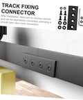 Heavy Duty Metal Flat Plate Track Connector For Barn Door Flat Brace Bracket Mending Repair And Upgraded For Sliding Barn Door Track Connection With Rust Resistant Finish Smooth Surface And No Fuss Install featured on a black barn door track with bolts included.