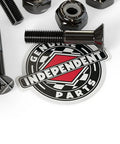 Seven Eighths Inch Silver Phillips Head Skateboard Truck Hardware Set with Cross Bolts Black and Gold Finish Detail