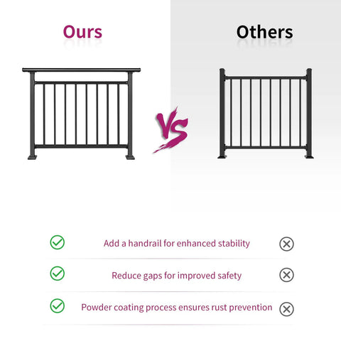 Comparison of Preassembled Horizontal Deck Railing Kit Featuring Tight Baluster Spacing And Rock Solid Metal Frame.
