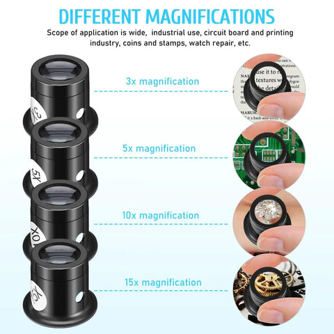 Jewelers Portable Monocular Magnifier Eye Loop Glass For Watches Jewelry Repair And Textile Circuit Coin Stamp Work
