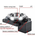 CNC Hollow Rotary Turntable Platform for heavy shop tasks with gear, motor bracket, and hollow wiring hole.