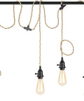 Three Light Plug In Pendant Fixture Built Different Hemp Rope Wire Hanging Lamp Fly Setup For Kitchen Island Living Room Decor with black sockets.