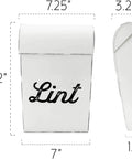 Vintage Shabby Chic Enamel Lint Bin With Magnetic Back For Dryer Or Washer Mount, shown with dimensions for size reference.