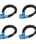 4 Pack Synthetic Soft Shackle Ropes 1/2 Inch With Protective Sleeve And Aluminum Recovery Rings Blue Heavy Duty Off Road Recovery Gear Kit