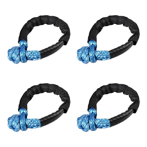 4 Pack Synthetic Soft Shackle Ropes 1/2 Inch With Protective Sleeve And Aluminum Recovery Rings Blue Heavy Duty Off Road Recovery Gear Kit