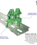 Green DK2.5N-GN DIN Rail Terminal Block Screw Type UL 600V 20A 12-22AWG Pack Of 100 for space saving wiring on metal rail