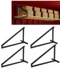 Heavy Duty 4 Pack Shipping Container Shelf Brackets Rock Solid Steel Rack Supports With Reinforced Stabilizer Bar For Garage Storage And Workshop Shelving. Four black steel brackets showcasing shelf with boxes.