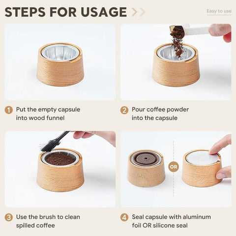 Steps for using Reusable Silicone Seal Kit For Nespresso VertuoLine Pods to convert disposable capsules into reusable.