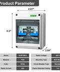 Front view of 32 Amp Dual Power Manual Transfer Switch With IP65 Waterproof Box Includes Two Pole Circuit Breakers, Single Side Slide Lock