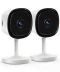 Pair of 2K Indoor Security Cameras for Home, Baby, Elder, and Pet Monitoring with Clear Night Vision, Alexa Compatible.