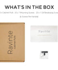 Box contents for 10 Pack 2 Inch Matte Black Stainless Steel Cabinet Pulls with screws and installation guide.