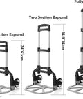Diagram of folding telescoping hand truck with 24 to 39 inch handle expansion