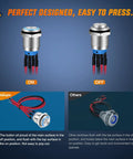 12mm Push Button Switch Kit 5 Pack With Pre Wired Harness LED Latching Round SPDT 4 Pin Waterproof Stainless Steel Self Locking Metal Switches
