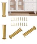 Premium Adjustable Furniture Leveling Feet Set With Universal Screw Threads To Fix Those Wobbly Tables Beds And Couches Quick No Sweat Tool Free Gold Pads, including gold legs and screws.