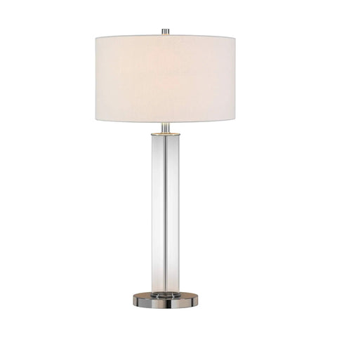 Tall 29 Inch Table Lamp With White Fabric Shade And Clear Glass Base In Polished Nickel Finish, Dope Sleek Cylindrical Vibe For Nightstands Desks Or Consoles, Long 6 Foot Cord Included