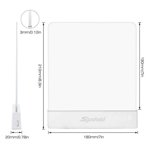 Diagram showing dimensions of Clip On Book Light Battery Powered Flat Plate Led Lamp With Adjustable Brightness And Two Color Temperatures
