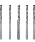 Five HTUOYSSM two-flute spiral carbide end mills, 3.175×22mm, for acrylic/woodworking.