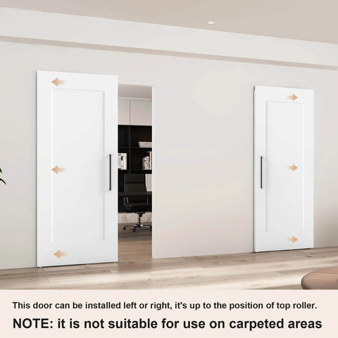 Concealed Sliding Barn Door 36 By 84 Inches Shaker Style Flat One Panel White Primed Solid Core Installed View