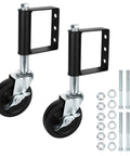Heavy Duty Gate Caster Wheel Set 4 Inch Spring Loaded Swivel Gate Wheels With Universal Mount Plate Fits Wood Or Metal Gates 360 Degree Wheel 220 To 500 Lb Load Capacity Black 2 Pack